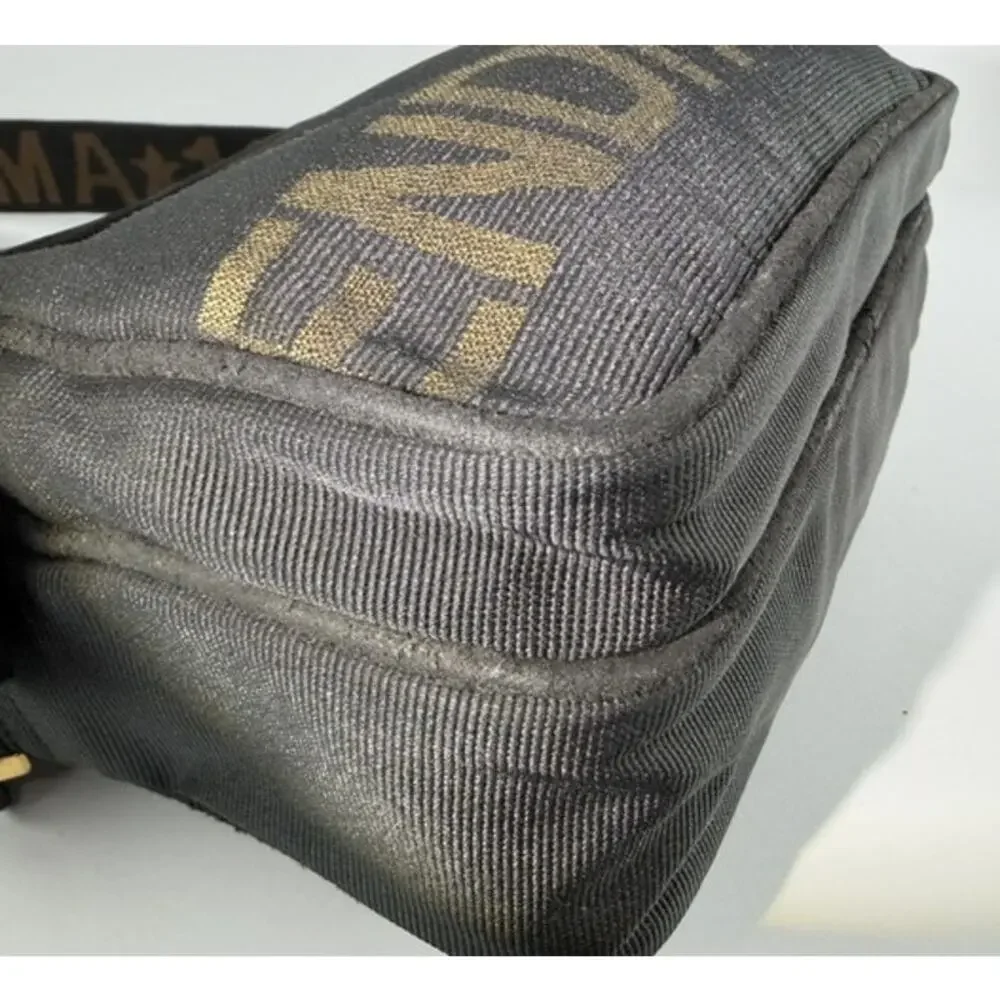 Fendi Vintage Logo Nylon Camera Bag Black Brown Crossbody Gold Hardware 90s